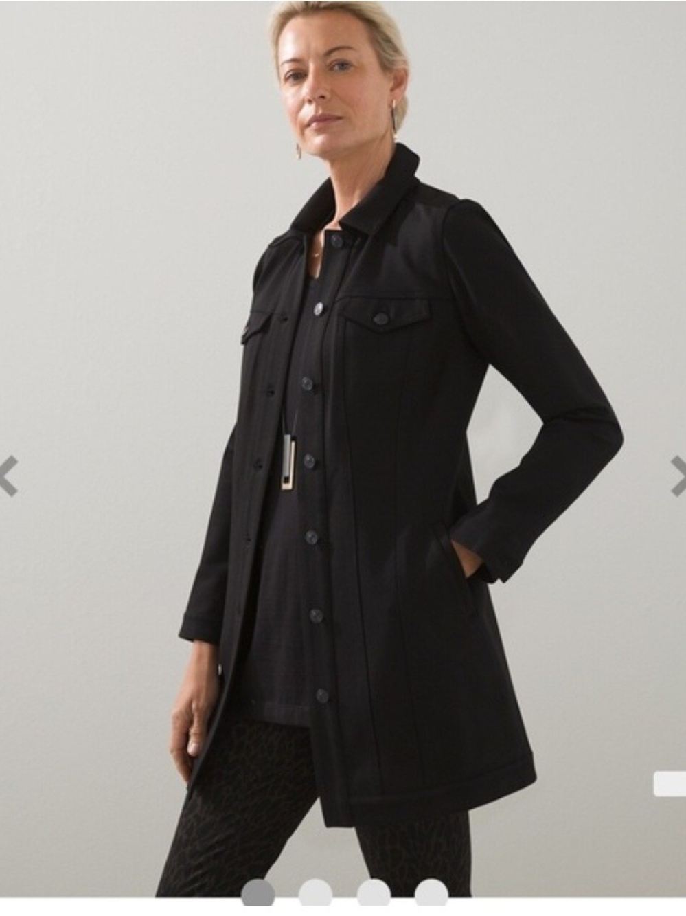 Chico's Elongated Ponte LS Jacket Black. Size 2x
